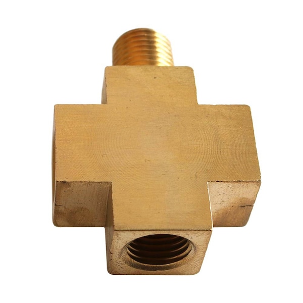 Interstate Pneumatics Four-Way Brass Compressor Fitting - 1/4 Inch MPT (1) x 1/4 Inch FPT (2) x 1/8 Inch FPT (1) CPX44-2 - main